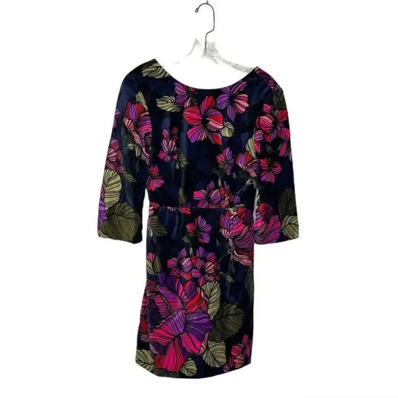 TRINA TURK Velveteen Dress Bold Floral Print Party Dress 3/4 Sleeve Size 0 - Picture 5 of 9